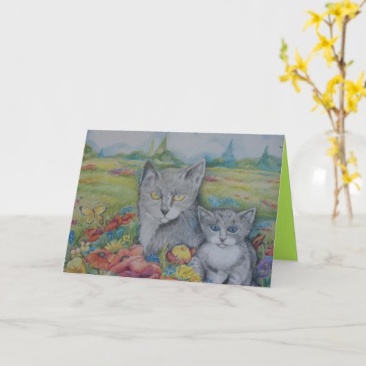 Carte Artistic birthday card with cats and text (Fleur jaune)