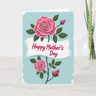 Carte artistique de la fête des mères à fleurs ros