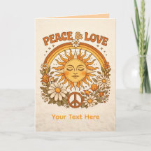 Carte artistique rétro soleil paix et amour