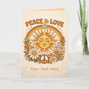 Carte artistique rétro soleil paix et amour