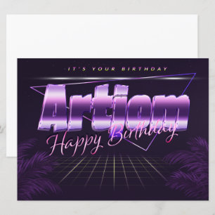 Carte Artjom Nom Prénom lila retro Anniversaire de la ca