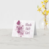 Carte Arts martiaux papillon rose ceinture noire fille (Fleur jaune)