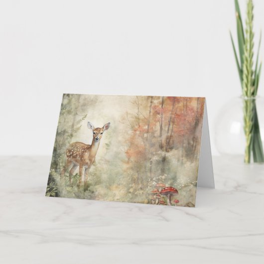 Carte Artsy Woodland Animaux Faune Deer Salutation (Devant)