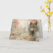 Carte Artsy Woodland Animaux Faune Loup Salutation (Fleur jaune)