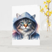 Carte Artwork d'aquarelle Tabby Chat dans une plaque Swe (Fleur jaune)