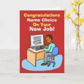 Carte Asian Office Worker at Computer. Nouveau job. (Fleur jaune)