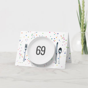Carte Assiettes et couverts pour 69e anniversaire