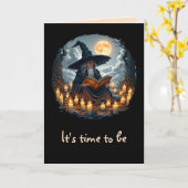 Carte Assistant lecture d'un livre - Wicca Halloween 2 (Fleur jaune)