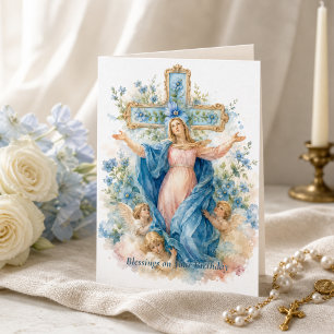Carte Assomption de Marie Bleu Floral Catholique