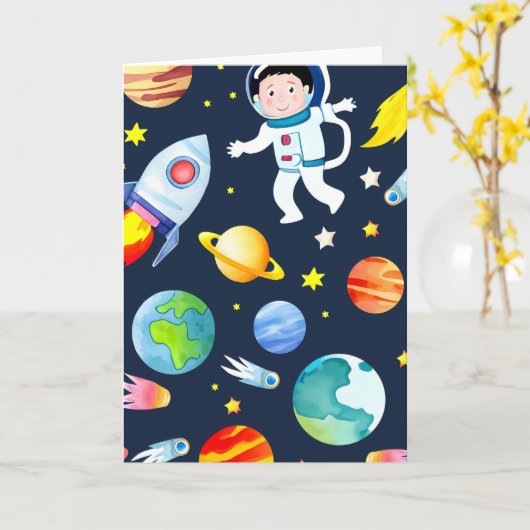 Carte Astronaut in Space Planets and Rockets Pattern (Fleur jaune)