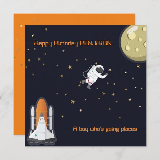 Carte Astronaut Lune Rocket Kids Système solaire Plat am (Devant / Derrière)