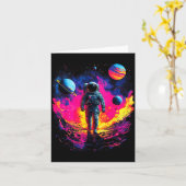 Carte Astronaut Walking In Galaxy Outer Space Explorer S (Fleur jaune)
