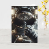 Carte Astronaute avec reflet d'OVNI | Anniversaire (Fleur jaune)