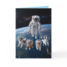 Carte Astronaute Promenade avec le Chien