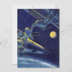 Carte Astronautes de science-fiction vintage dans l'espa