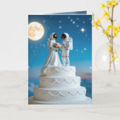 Carte Astronautes nouvellement mariés sur un gâteau Mari (Fleur jaune)