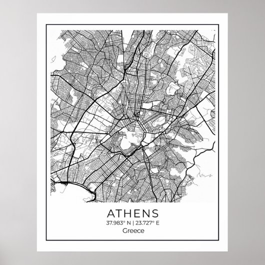 Carte Athènes - Athènes Carte Noir & Blanc Poster (Devant)