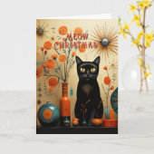 Carte Atomic Cat Retro Spoutnik Orange Black Turquoise (Fleur jaune)