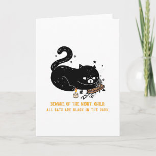 Carte Attention à la nuit, enfant. tous les chats sont n