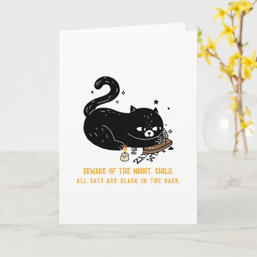 Carte Attention à la nuit, enfant. tous les chats sont n (Fleur jaune)