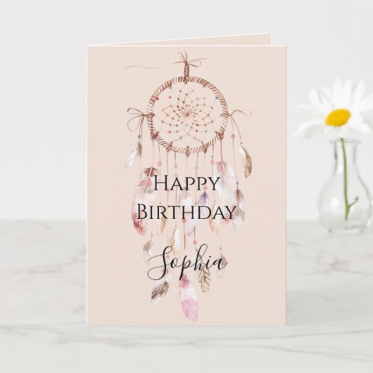 Carte Attrape-rêve Rose Pâle (Petite plante)