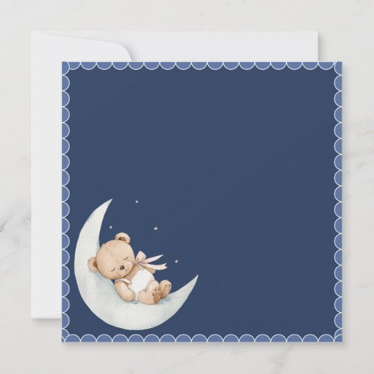 Carte Au-dessus de la lune Ours Baby shower bleu marine (Dos)