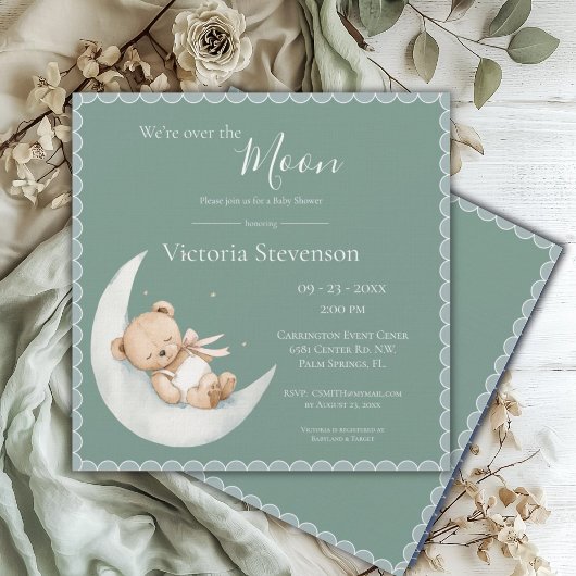 Carte Au-dessus du Baby shower vert de l'ours de lune