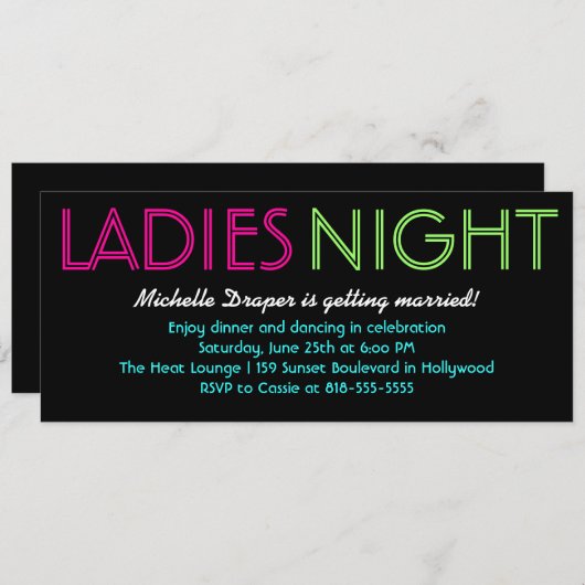 Carte au néon de nuit de dames (Devant / Derrière)