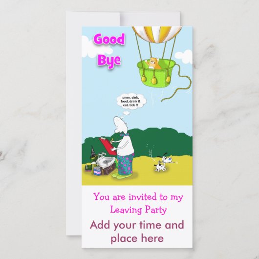 Carte au revoir, vous êtes invité à mon parti de départ, (Devant)