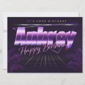 Carte Aubrey Nom Prénom lila retro Date de naissance (Devant)