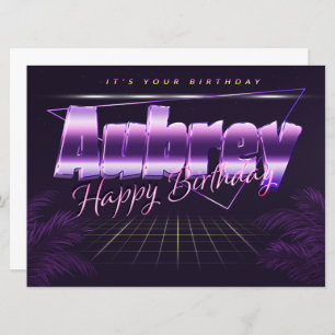 Carte Aubrey Nom Prénom lila retro Date de naissance
