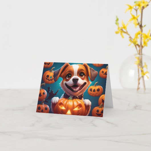 Carte AUCUN Trucs JUSTE traiter mignon Halloween Chiot O (Fleur jaune)
