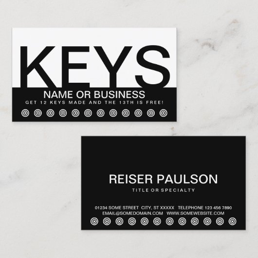 carte audacieuse de fidélité de client de CLÉS (Devant / Derrière)