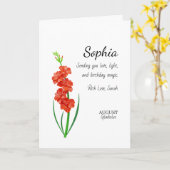 Carte August Gladiolus Personalized Birthday (Fleur jaune)