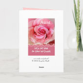 Carte AUNT Anniversaire avec Rose rose et dentelle (Dos)