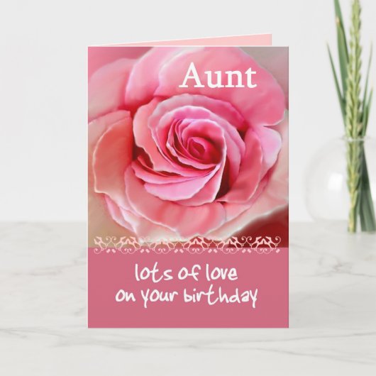 Carte AUNT Anniversaire avec Rose rose et dentelle (Devant)