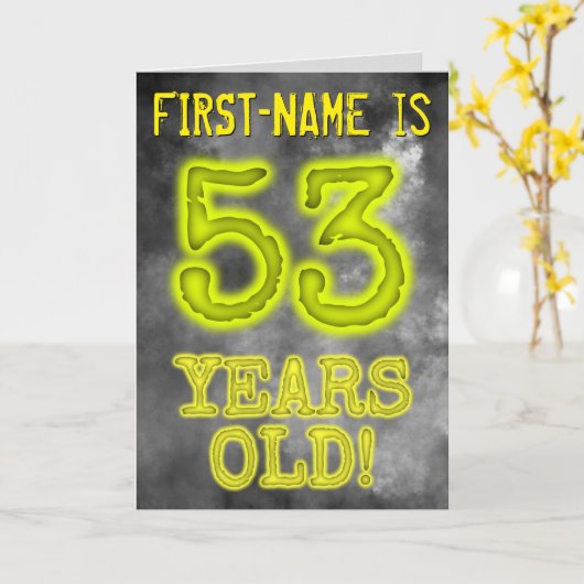 Carte Aura éffrayante Lumineuse Look "53 ANS !" + Nom (Fleur jaune)