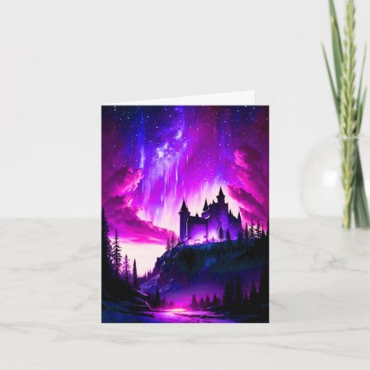 Carte Aurora boréale rose et violette sur une fée blanch (Devant)
