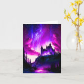 Carte Aurora boréale rose et violette sur une fée blanch (Fleur jaune)