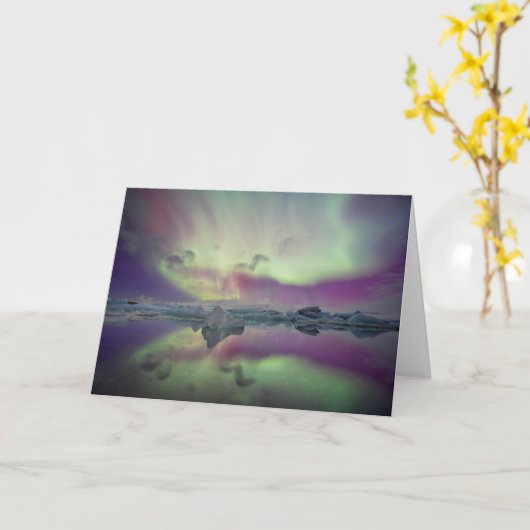 Carte Aurora Lights Reflect Lagoon | Iceland (Fleur jaune)