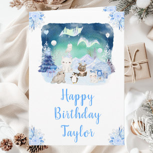 Carte Aurores Boréales Animaux Arctiques Joyeux Annivers