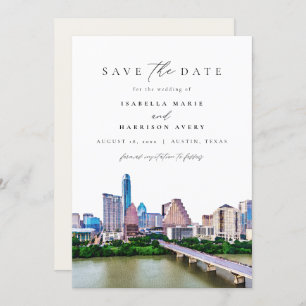 Carte AUSTIN TEXAS Skyline Wedding Enregistrer la date