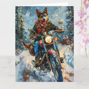 Carte Australian Kelpie Chien équitation moto Noël