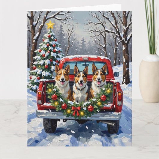 Carte Australian Kelpie Christmas Red Truck Holiday (Devant)