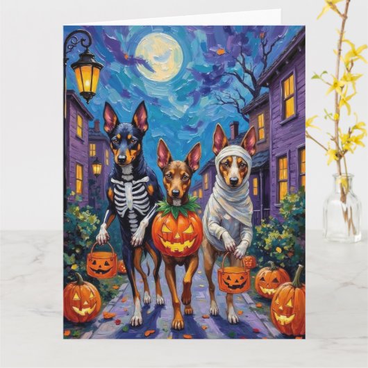 Carte Australian Kelpie Trick-or-Treating Halloween (Fleur jaune)