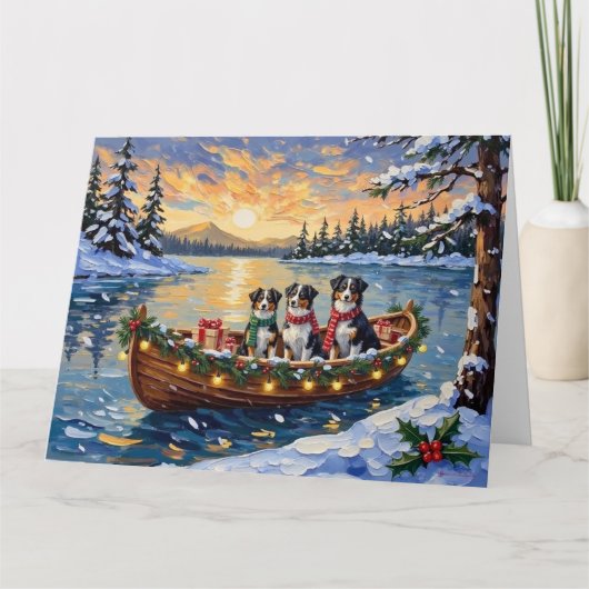 Carte Australian Shepherd Christmas Boat Holiday (Devant)
