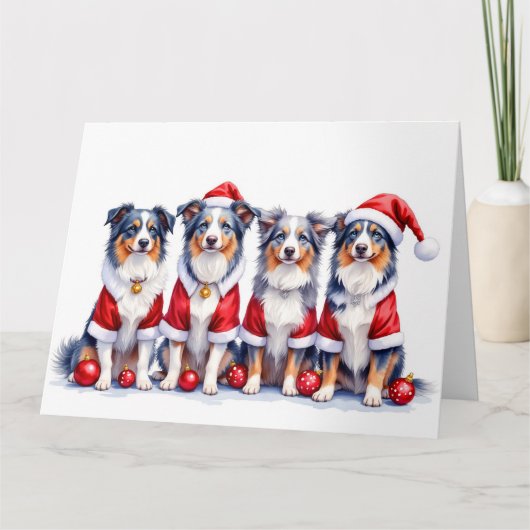 Carte Australian Shepherd Christmas Dress Santa Hat (Devant)