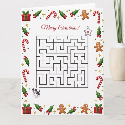 Carte Australian Shepherd Christmas Maze Puzzle Holiday (Devant)