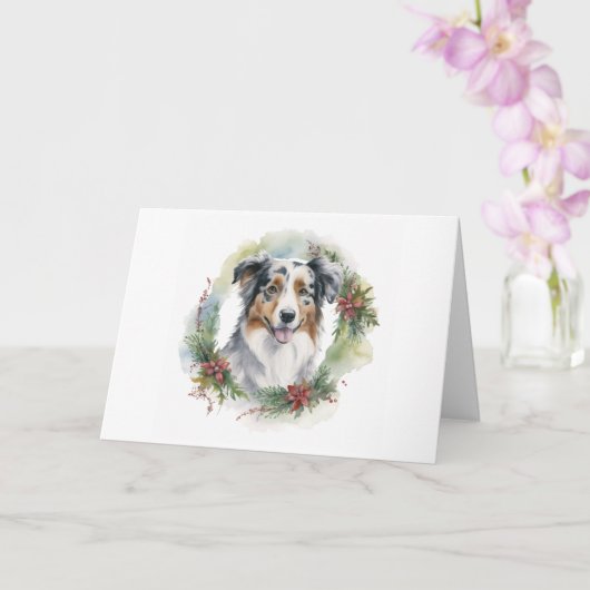 Carte Australian Shepherd Christmas Wreath Festive Pup (Orchidée)