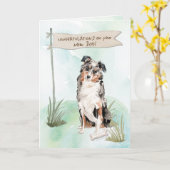 Carte Australian Shepherd Félicitations pour le nouveau (Fleur jaune)